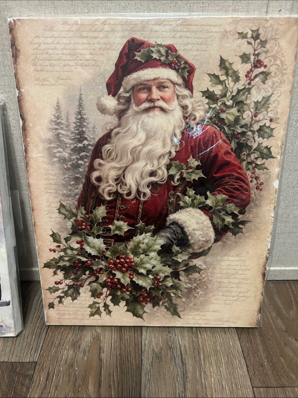Vintage Santa Holiday Wall Art Print - Red